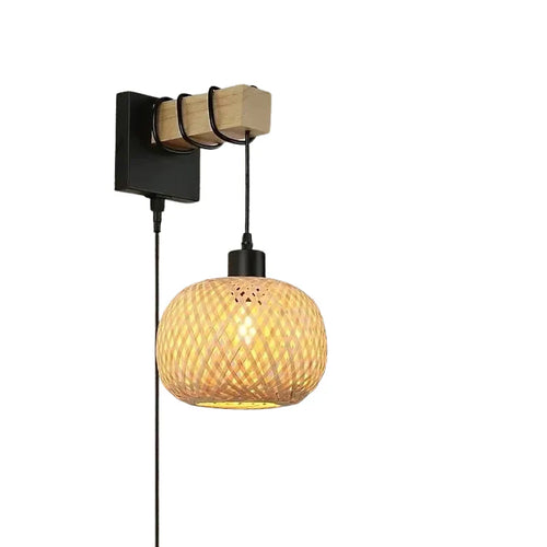 Bamboo Wall Light with Cord and Socket - Sconce