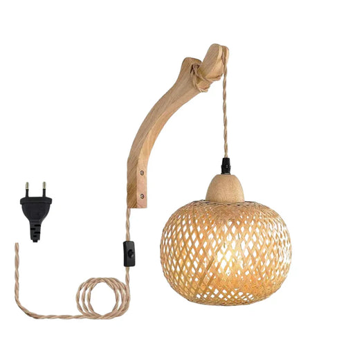 Bamboo Wall Sconce with Socket - Woven